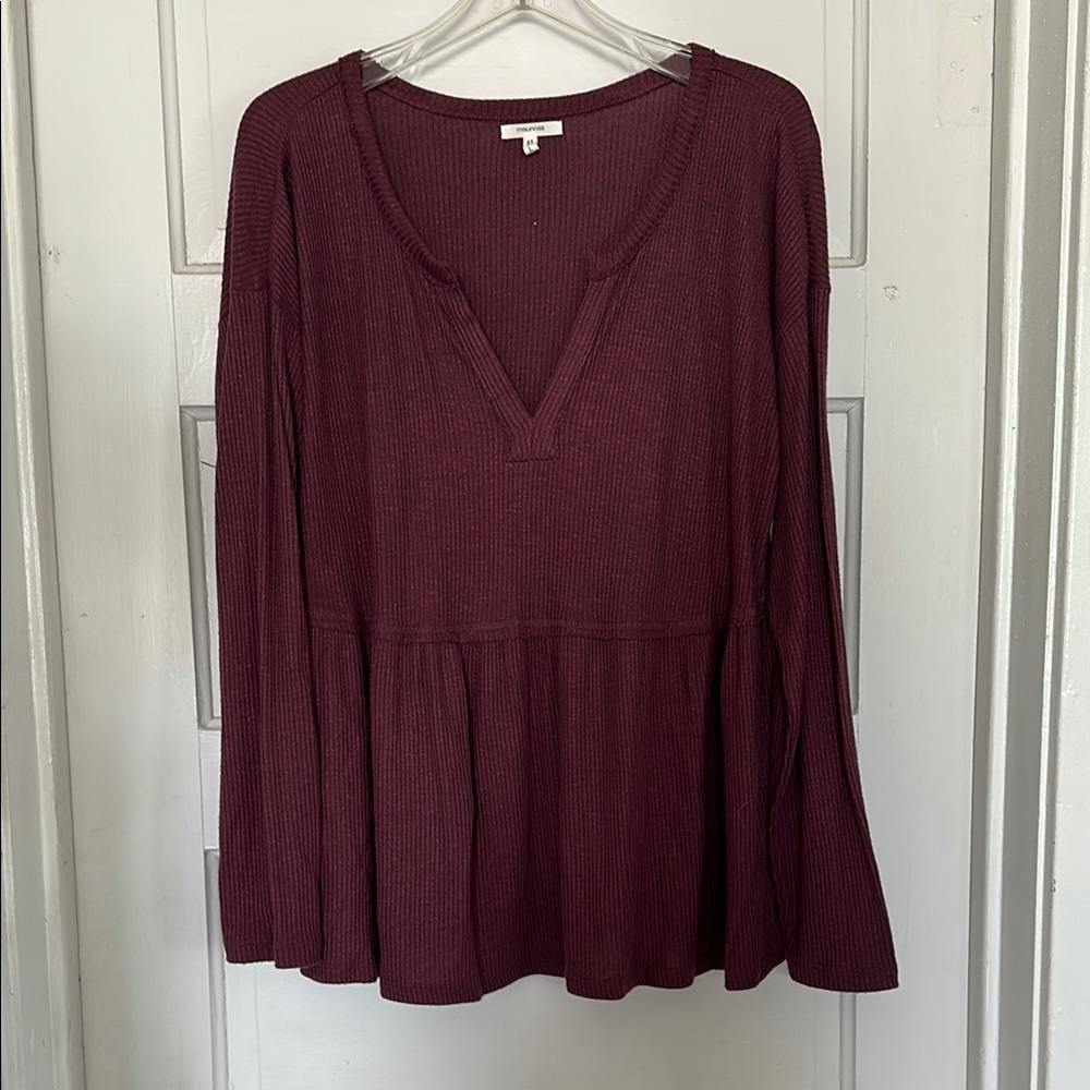 Maurices Deep Burgundy V-Neck peplum top